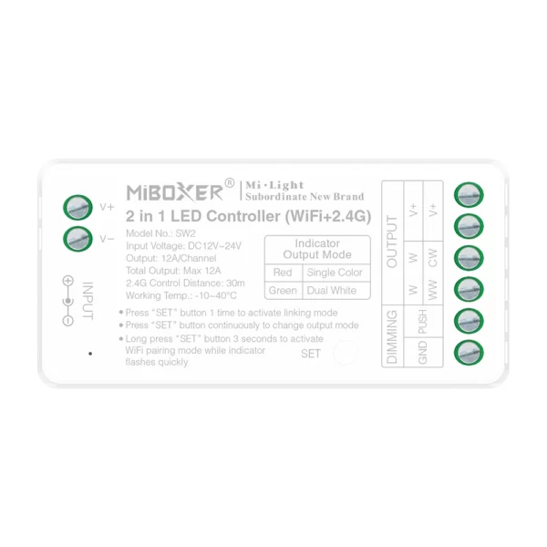 RICEVITORE DIMMER 2in1 1CH/2CH MONOCOLORE + CCT + MEMORIA + WIFI + RF + PULSANTE + COMPATIBILE CON APP - immagine 5