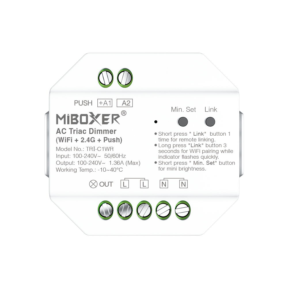 INTERRUTTORE DIMMER SWITCH SMART TRIAC A TAGLIO DI FASE 100-240V PUSH + APP + RF MI-LIGHT